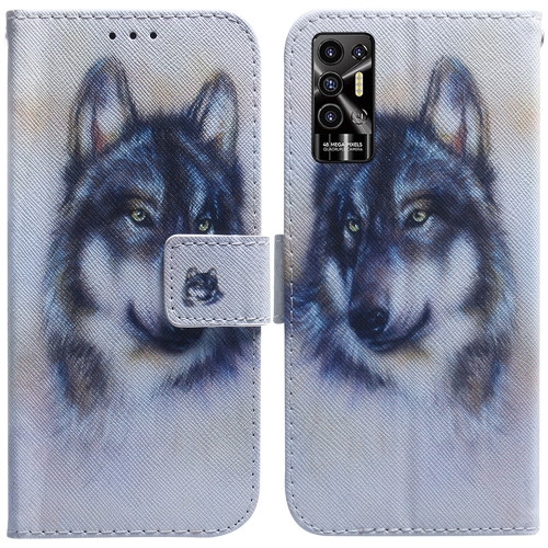 

For Tecno Pova 2 Coloured Drawing Leather Phone Case(White Wolf)