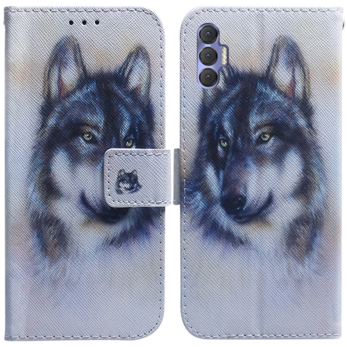 

For Tecno Spark 8P Coloured Drawing Leather Phone Case(White Wolf)