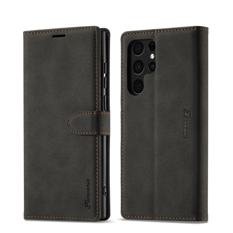 

For Samsung Galaxy S22 Ultra 5G Forwenw F1 Series Matte Strong Magnetism Leather Phone Case(Black)
