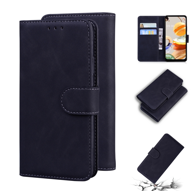 

For LG K61 Skin Feel Pure Color Flip Leather Phone Case(Black)
