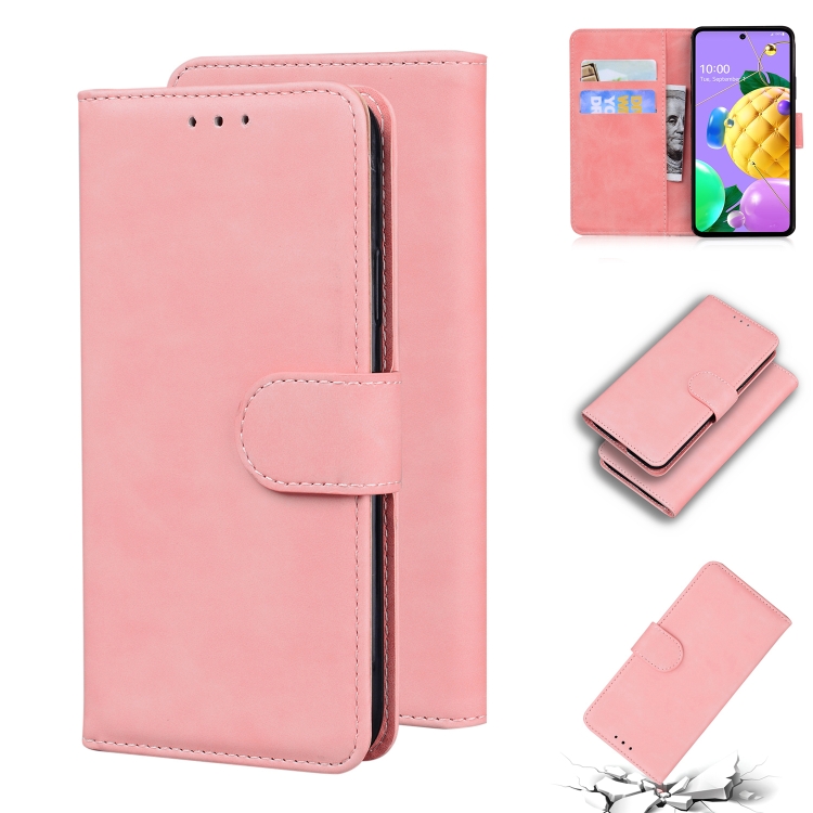 

For LG K52 / K62 / Q52 Skin Feel Pure Color Flip Leather Phone Case(Pink)