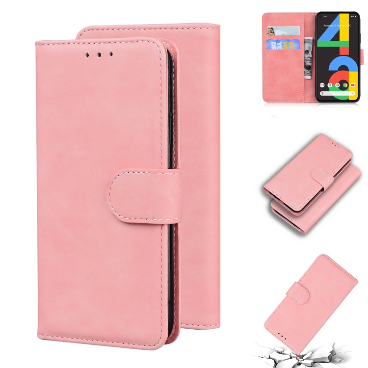 

For Google Pixel 4a 4G Skin Feel Pure Color Flip Leather Phone Case(Pink)