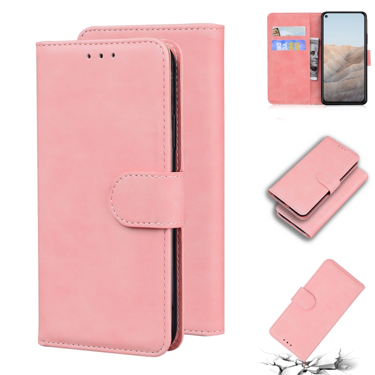 

For Google Pixel 5a Skin Feel Pure Color Flip Leather Phone Case(Pink)