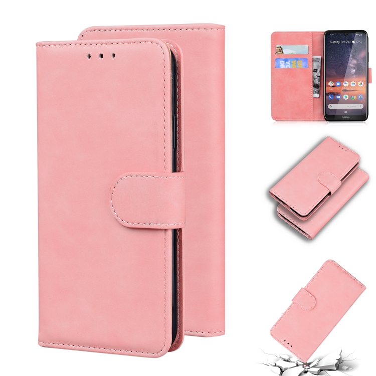 

For Nokia 3.2 Skin Feel Pure Color Flip Leather Phone Case(Pink)
