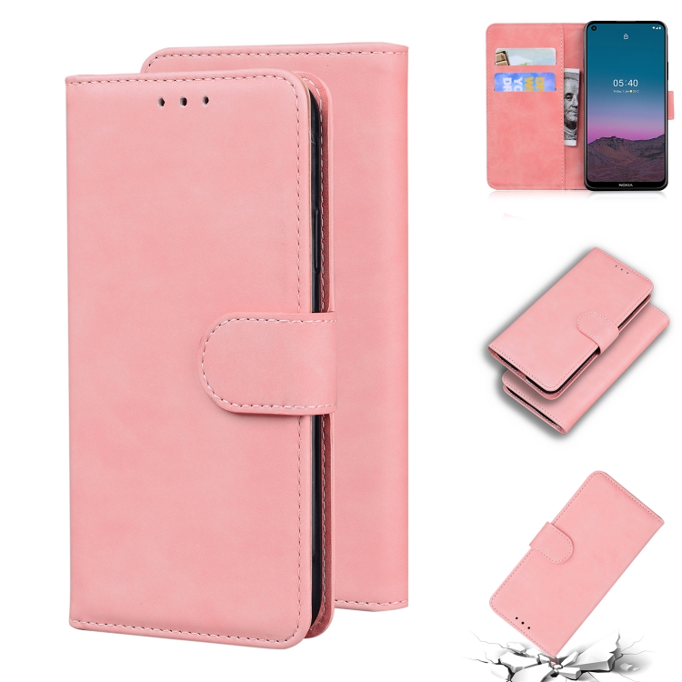 

For Nokia 5.4 Skin Feel Pure Color Flip Leather Phone Case(Pink)