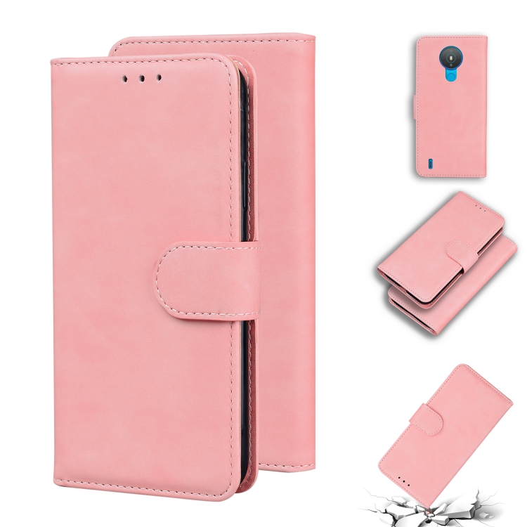 

For Nokia 1.4 Skin Feel Pure Color Flip Leather Phone Case(Pink)
