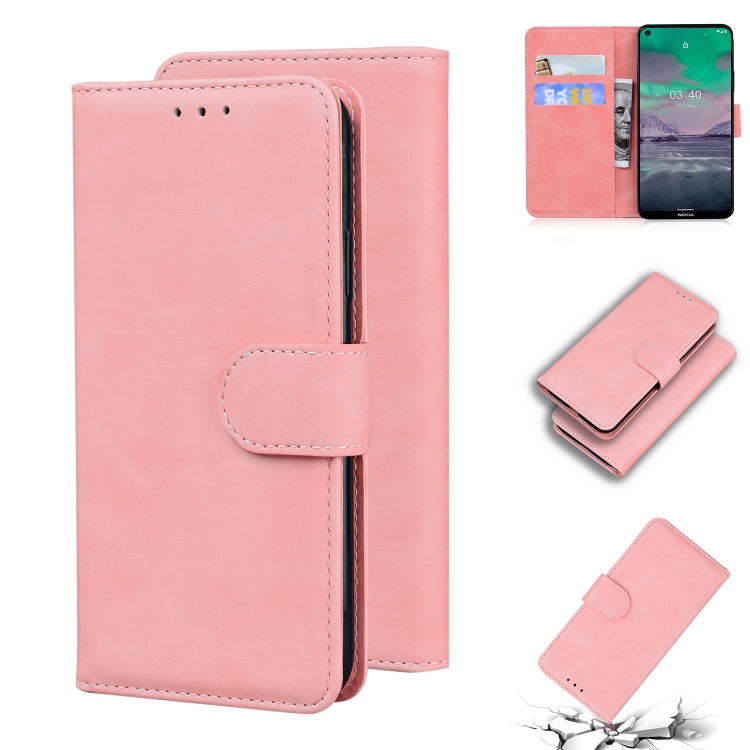 

For Nokia 3.4 Skin Feel Pure Color Flip Leather Phone Case(Pink)
