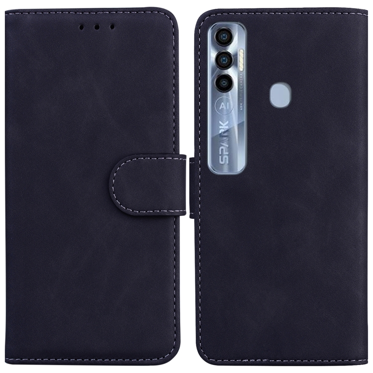 

For Tecno Spark 7 Pro Skin Feel Pure Color Flip Leather Phone Case(Black)