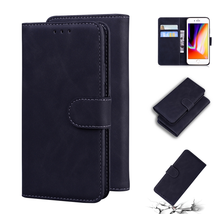 

Skin Feel Pure Color Flip Leather Phone Case For iPhone SE 2022 / SE 2020 / 8 / 7(Black)