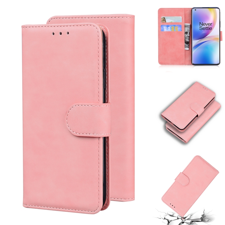 

For OnePlus 8 Pro Skin Feel Pure Color Flip Leather Phone Case(Pink)
