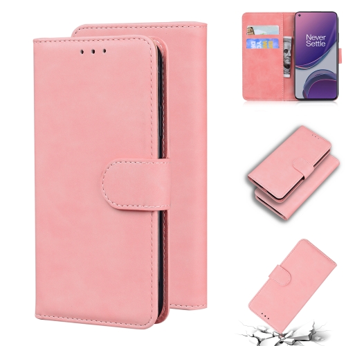 

For OnePlus 8T Skin Feel Pure Color Flip Leather Phone Case(Pink)