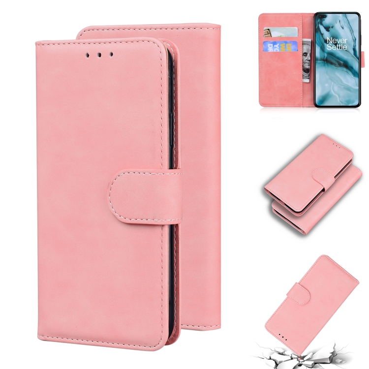 

For OnePlus Nord Skin Feel Pure Color Flip Leather Phone Case(Pink)