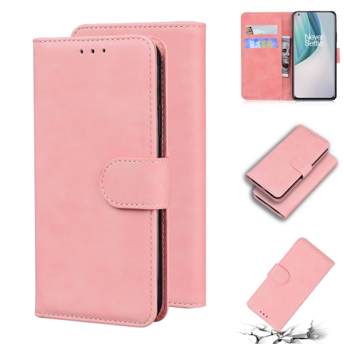 

For OnePlus Nord N10 5G Skin Feel Pure Color Flip Leather Phone Case(Pink)