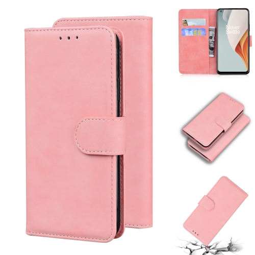 

For OnePlus Nord N100 Skin Feel Pure Color Flip Leather Phone Case(Pink)