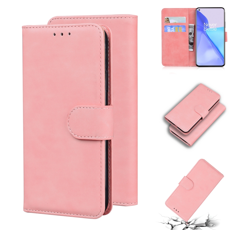 

For OnePlus 9 Skin Feel Pure Color Flip Leather Phone Case(Pink)