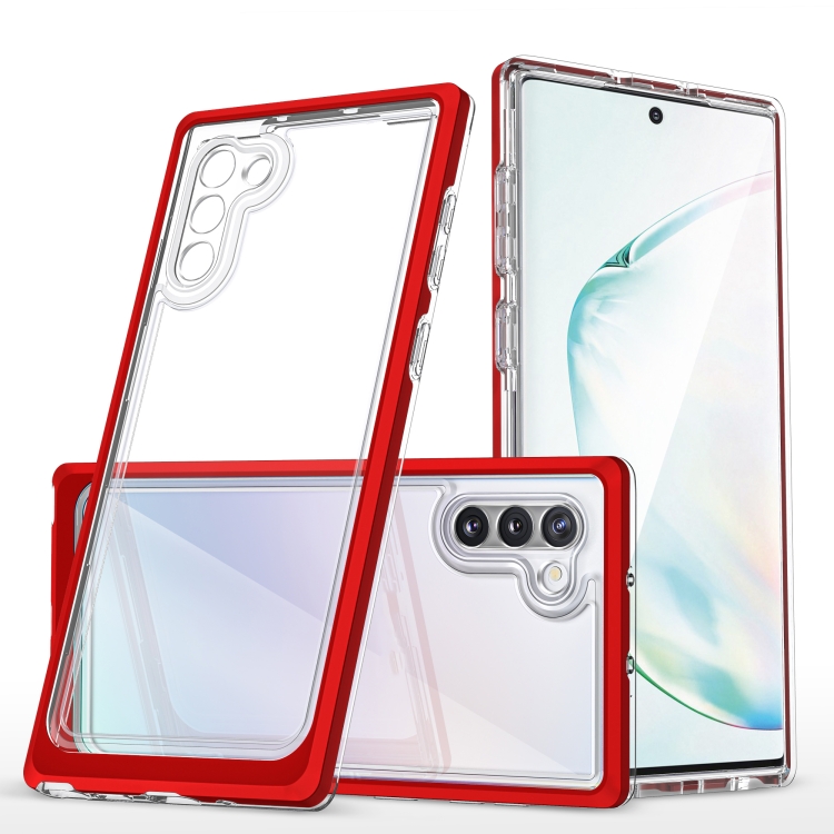 

For Samsung Galaxy Note10 Clear Acrylic+PC+TPU Shockproof Phone Case(Red)