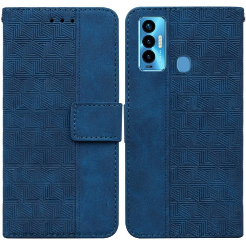 

For Tecno Camon 18i Geometric Embossed Leather Phone Case(Blue)