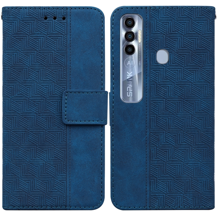 

For Tecno Spark 7 Pro Geometric Embossed Leather Phone Case(Blue)