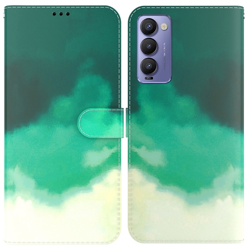 

For Tecno Camon 18 / 18P Watercolor Pattern Horizontal Flip Leather Phone Case(Cyan Green)