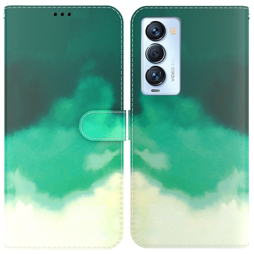 

For Tecno Camon 18 Premier Watercolor Pattern Horizontal Flip Leather Phone Case(Cyan Green)