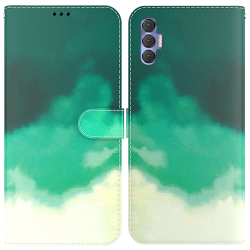 

For Tecno Spark 8P Watercolor Pattern Horizontal Flip Leather Phone Case(Cyan Green)