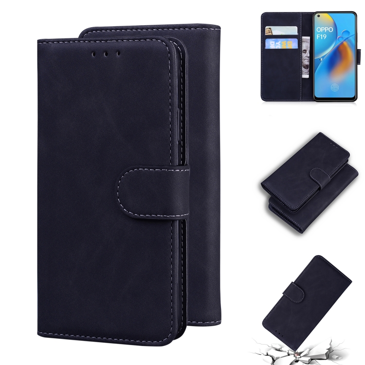

For OPPO A74 4G/F19 4G Skin Feel Pure Color Flip Leather Phone Case(Black)