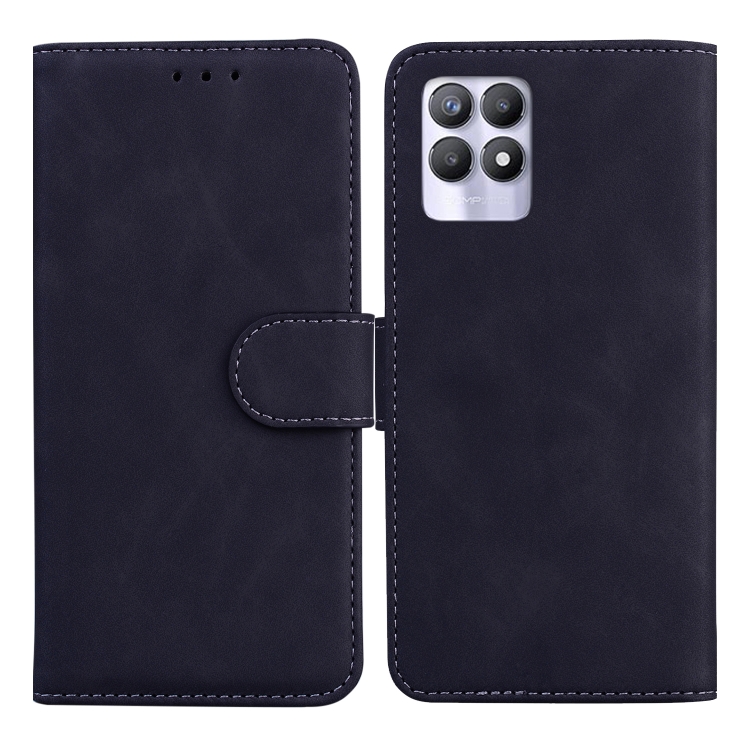 

For OPPO Realme 8i Skin Feel Pure Color Flip Leather Phone Case(Black)