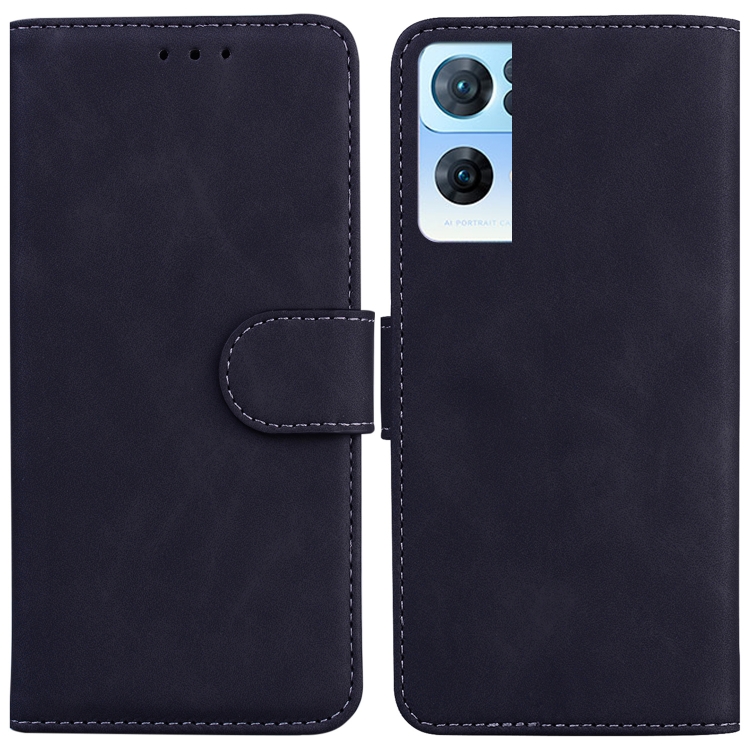 

For OPPO Reno7 Pro 5G Skin Feel Pure Color Flip Leather Phone Case(Black)