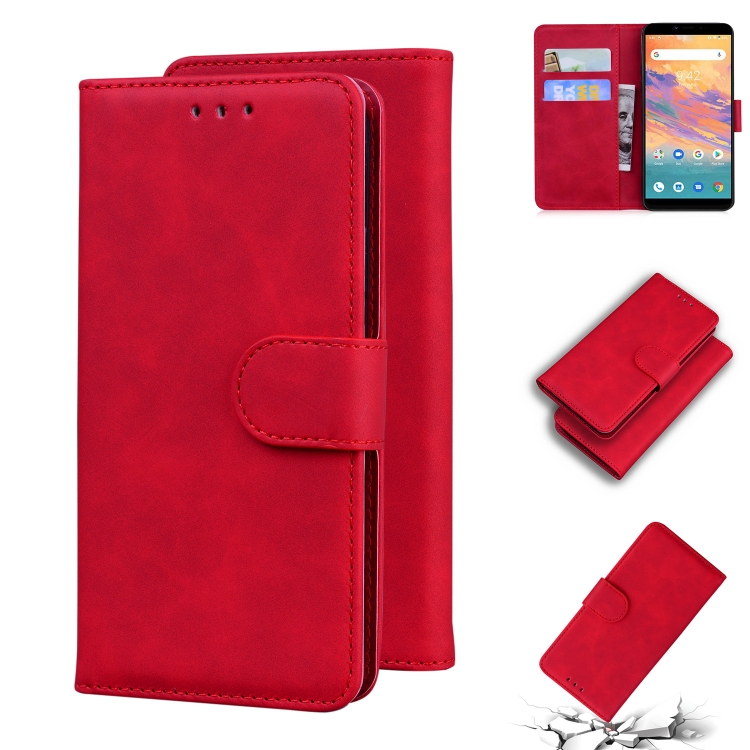 

For UMIDIGI A3s Skin Feel Pure Color Flip Leather Phone Case(Red)