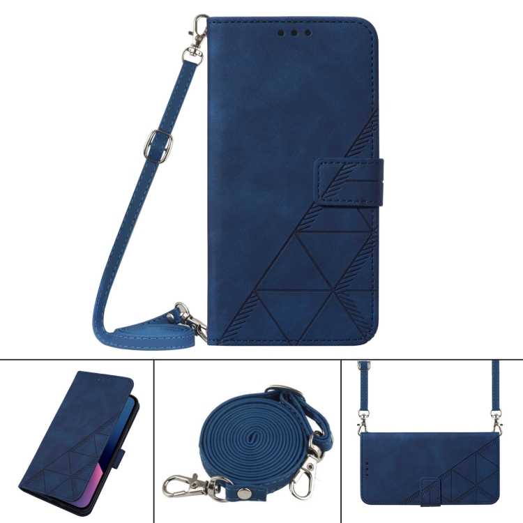 

For Samsung Galaxy S22+ 5G Crossbody 3D Embossed Flip Leather Phone Case(Blue)