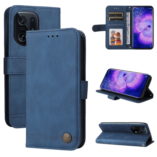 

For OPPO Find X5 Skin Feel Life Tree Metal Button Leather Phone Case(Blue)