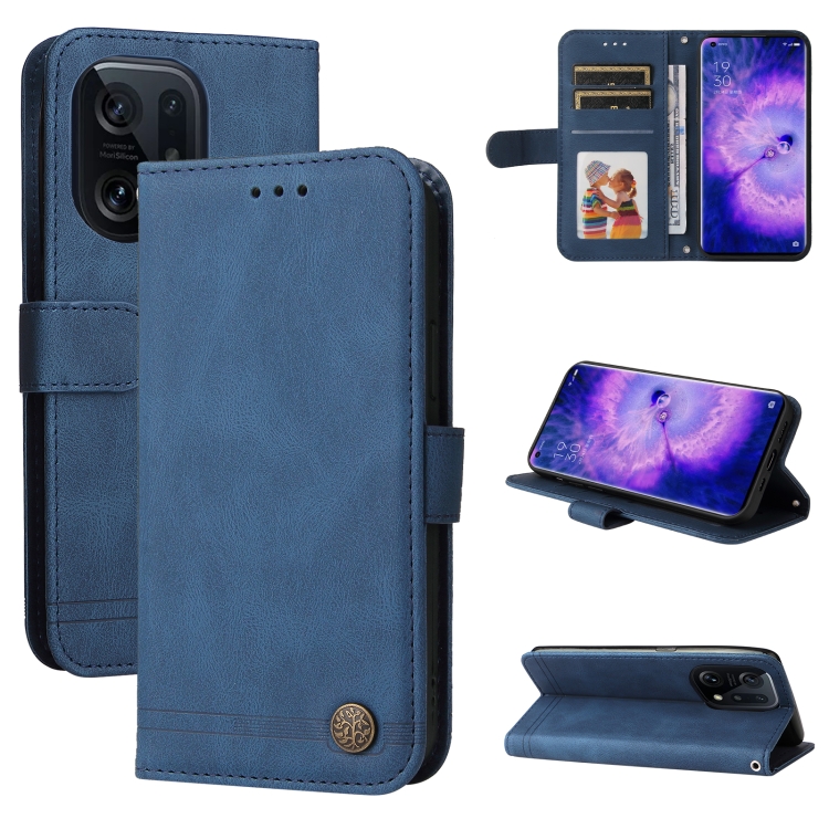

For OPPO Find X5 Pro Skin Feel Life Tree Metal Button Leather Phone Case(Blue)