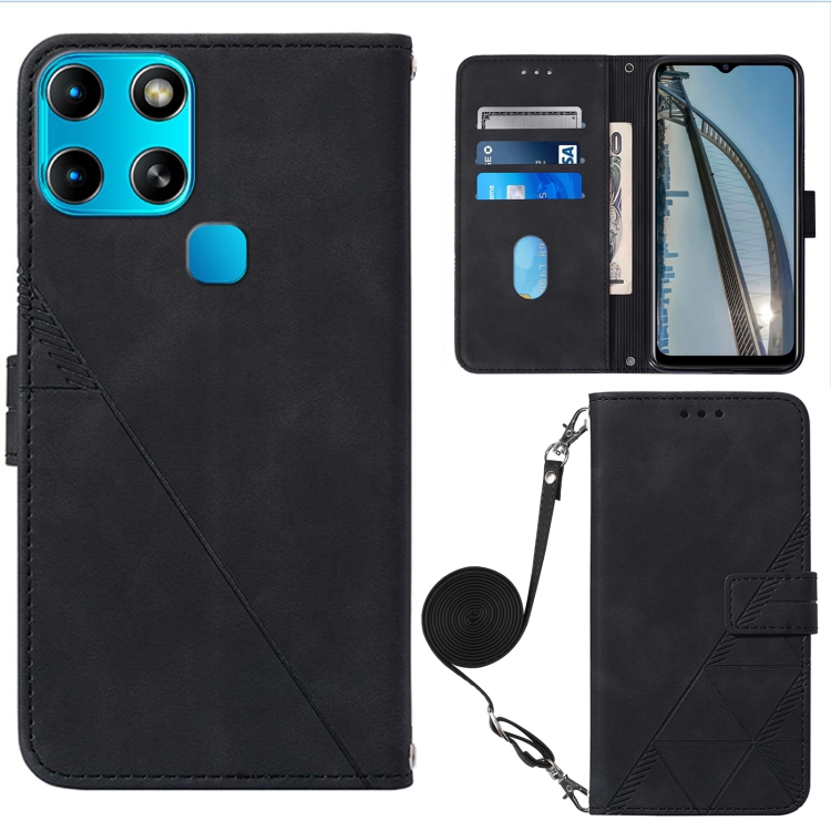 

For Infinix Smart 6 Crossbody 3D Embossed Flip Leather Phone Case(Black)