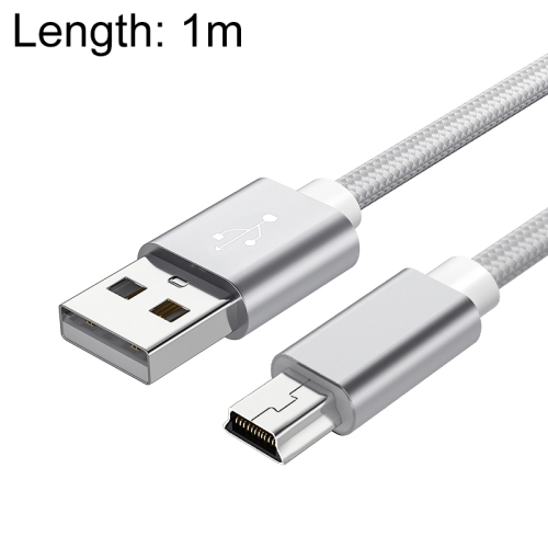 

5 PCS Mini USB to USB A Woven Data / Charge Cable for MP3, Camera, Car DVR, Length:1m(Silver)