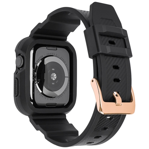 

Carbon Fiber Integrated Sport Watchband For Apple Watch Series 7 45mm / 6&SE&5&4 44mm / 3&2&1 42mm(Rose Gold Buckle)