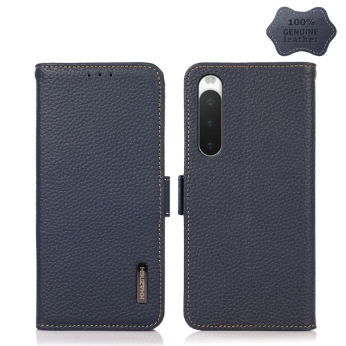 

For Sony Xperia 10 IV KHAZNEH Side-Magnetic Litchi Genuine Leather RFID Phone Case(Blue)