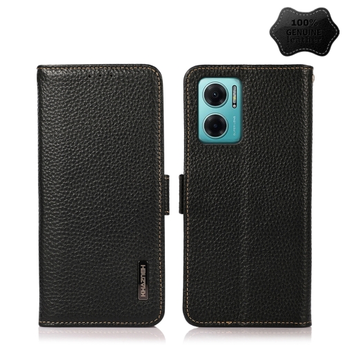 

For Xiaomi Redmi Note 11E / Redmi 10 5G KHAZNEH Side-Magnetic Litchi Genuine Leather RFID Phone Case(Black)