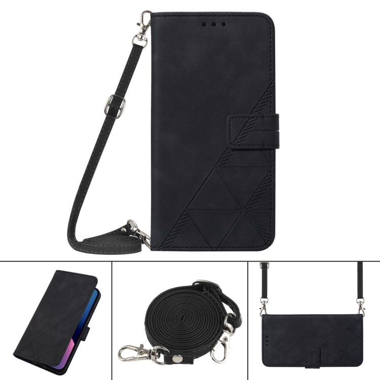 

For ZTE Blade A71 Crossbody 3D Embossed Flip Leather Phone Case(Black)