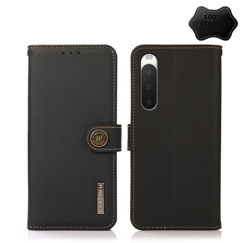 

For Sony Xperia 10 IV KHAZNEH Custer Genuine Leather RFID Phone Case(Black)