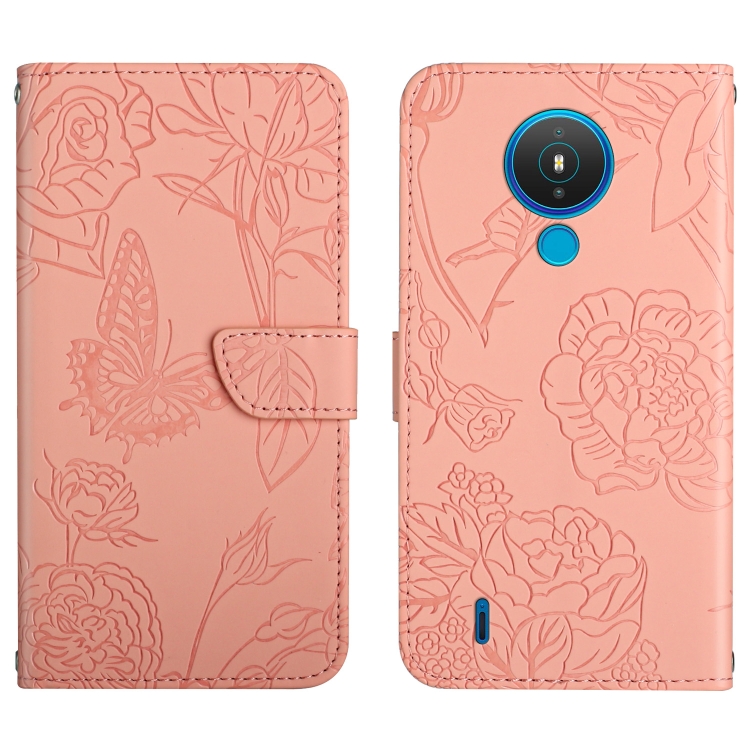 

For Nokia 1.4 Skin Feel Butterfly Peony Embossed Leather Phone Case(Pink)