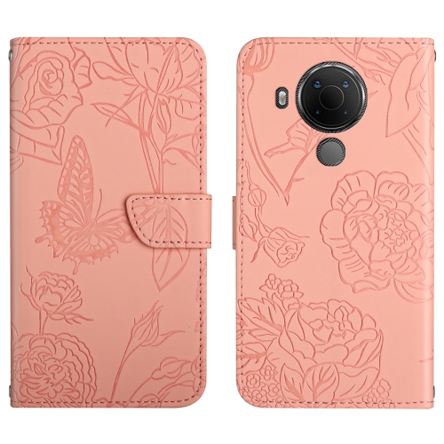 

For Nokia 5.4 Skin Feel Butterfly Peony Embossed Leather Phone Case(Pink)