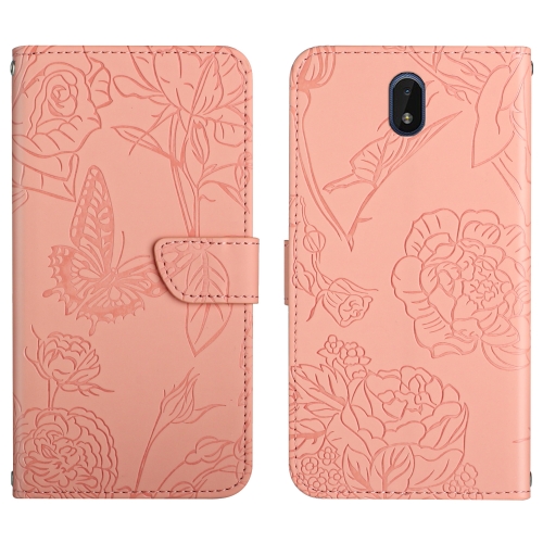 

For Nokia C01 Plus Skin Feel Butterfly Peony Embossed Leather Phone Case(Pink)