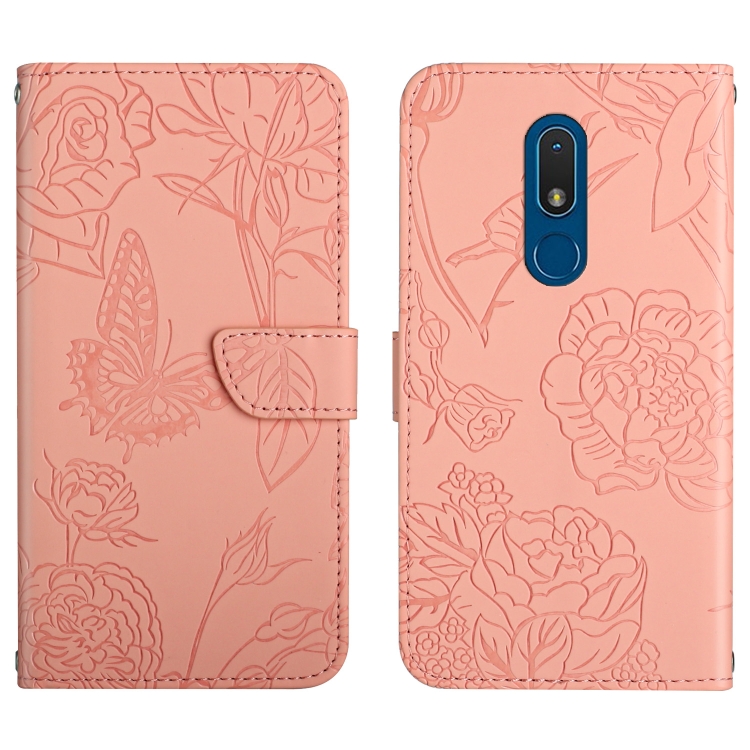 

For Nokia C03 2020 Skin Feel Butterfly Peony Embossed Leather Phone Case(Pink)