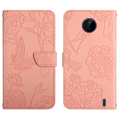 

For Nokia C10 / C20 Skin Feel Butterfly Peony Embossed Leather Phone Case(Pink)