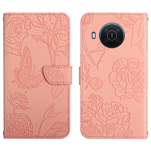 

For Nokia X20 Skin Feel Butterfly Peony Embossed Leather Phone Case(Pink)