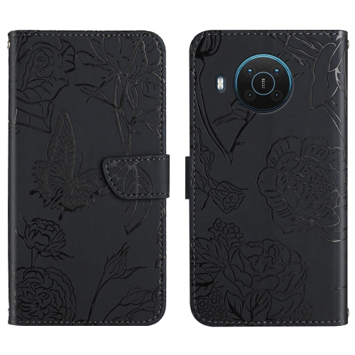 

For Nokia X20 Skin Feel Butterfly Peony Embossed Leather Phone Case(Black)