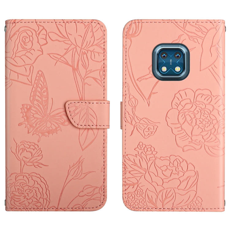 

For Nokia XR20 Skin Feel Butterfly Peony Embossed Leather Phone Case(Pink)
