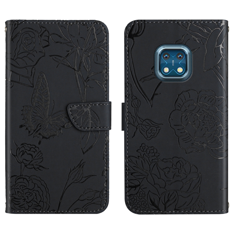 

For Nokia XR20 Skin Feel Butterfly Peony Embossed Leather Phone Case(Black)