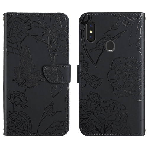 

For Gigaset GS3 Skin Feel Butterfly Peony Embossed Leather Phone Case(Black)