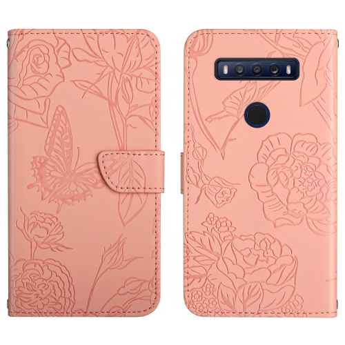 

For TCL 10 SE Skin Feel Butterfly Peony Embossed Leather Phone Case(Pink)